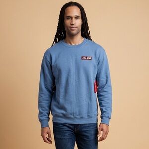 NWT FULL SEND Unisex Blue Crew Neck Sweatshirt Logo Patch on Front - Size Small